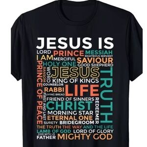 Black Graphic Unisex T-Shirt Jesus Name of - Christian Tee Shirt Sz L